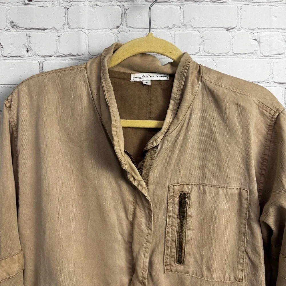 Young Fabulous & Broke YFB Clara Boho Olive Tencel utility retro jacket size SM